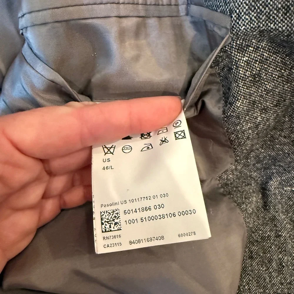 Hugo Boss Pasolini Gray Virgin Wool Silk Stretch Sport Coat 46L Two Button